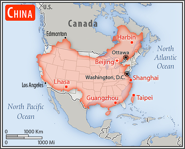 China area comparison with the United States